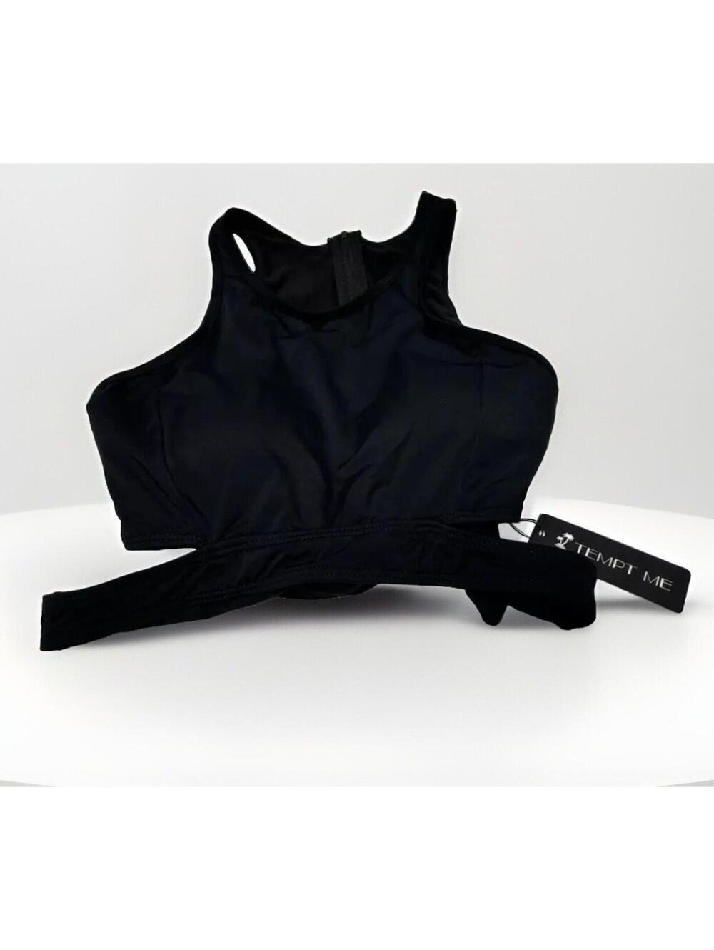 Women's Small Black Back Zipper Bathing Suit Swimwear Top with Wrap Around Strap